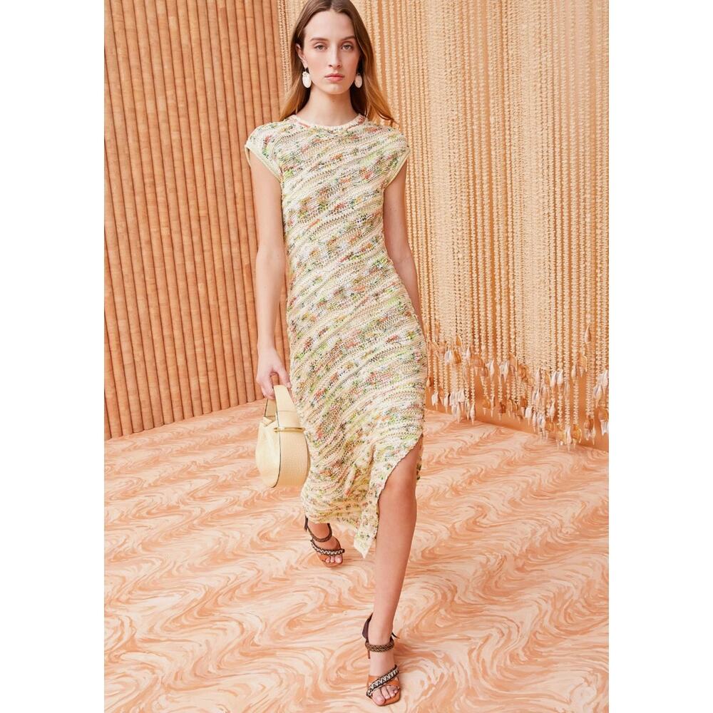 Ulla Johnson Dune Dress in Confetti open knit midi cream yellow size medium M